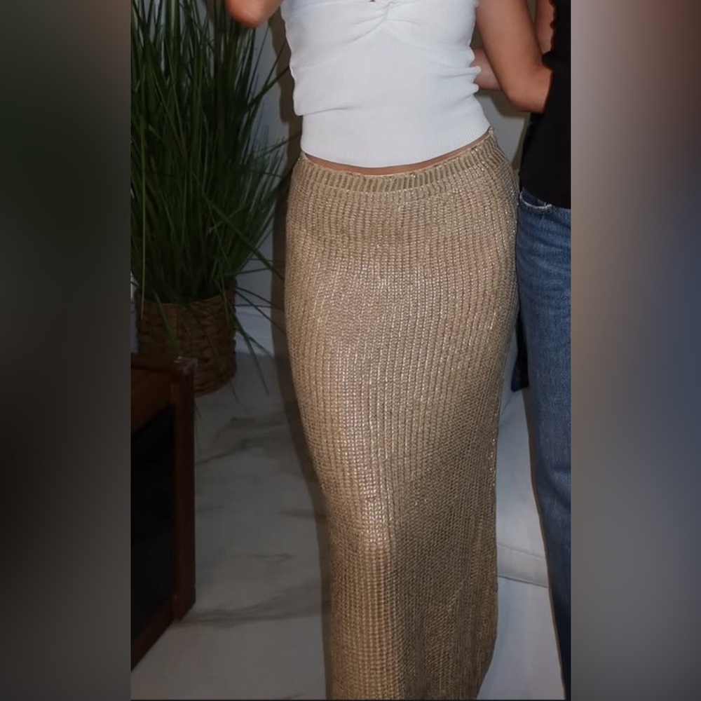 Metallic Gold Knit Midi/maxi Skirt fits both small/ xs